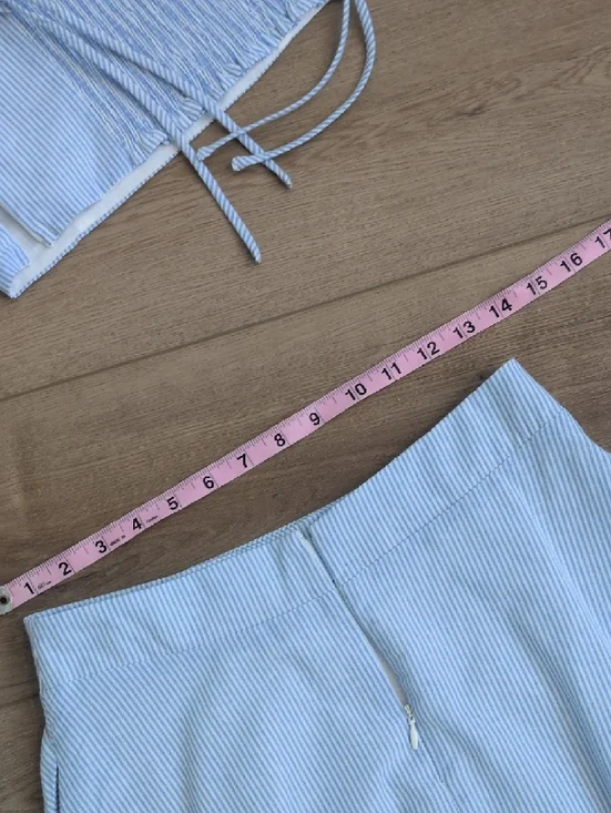 Light Blue Striped Maxi Skirt & Top- Classic A-Line Summer Style - Picture 6 of 8